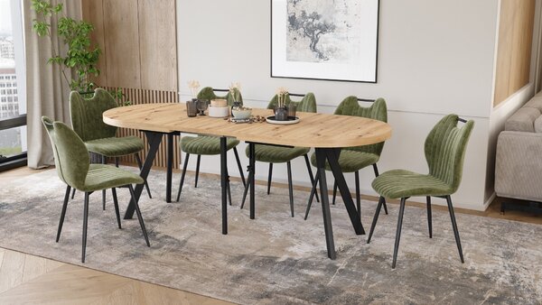 Mazzoni Masă ovală extensibilă EXPANSO Stejar Artisan / picioare negre