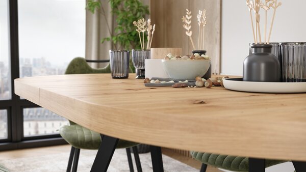 Mazzoni Masă ovală extensibilă EXPANSO Stejar Artisan / picioare negre