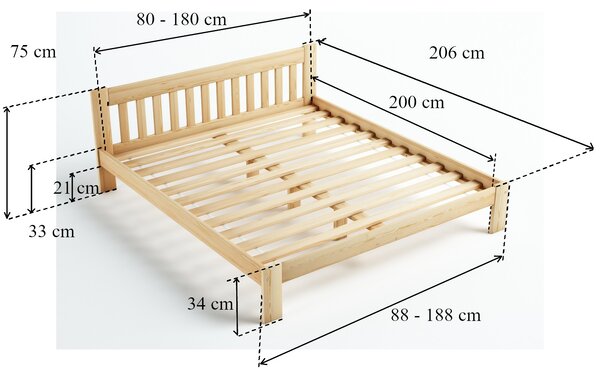 Pat din lemn de pin Aurora - Culoarea Stejar 90x200 Stejar