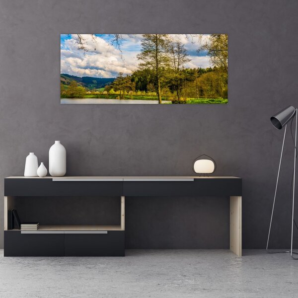 Tablou - Barcă pe lac (120x50 cm)