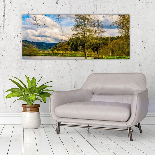 Tablou - Barcă pe lac (120x50 cm)
