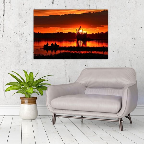 Tablou - Pescari pe lac (90x60 cm)
