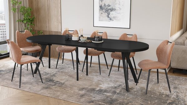 Mazzoni Masă ovală extensibilă EXPANSO Negru Mat