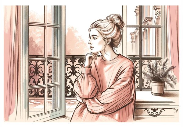 Tablou priveliște romantică de la fereastră