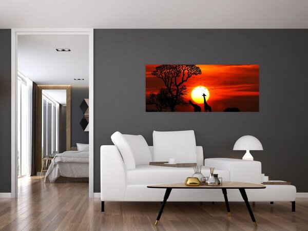 Tablou - Siluete animalelor la apus de soare (120x50 cm)