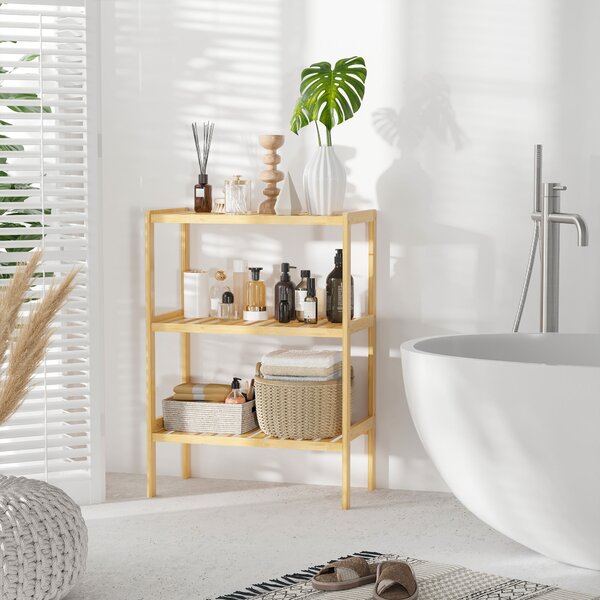 Raft Multifuncțional HOMCOM din Bambus cu 3 Nivele, Design Natural, 62x33x80 cm, Culoare Lemn | Aosom Romania