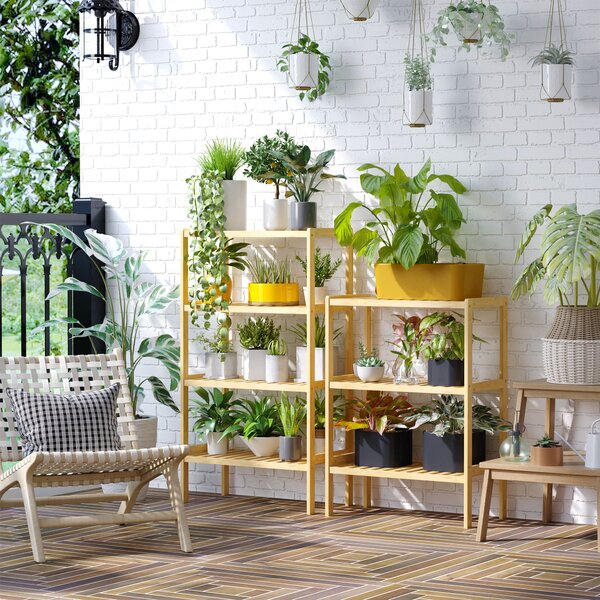 Raft Multifuncțional HOMCOM din Bambus cu 3 Nivele, Design Natural, 62x33x80 cm, Culoare Lemn | Aosom Romania