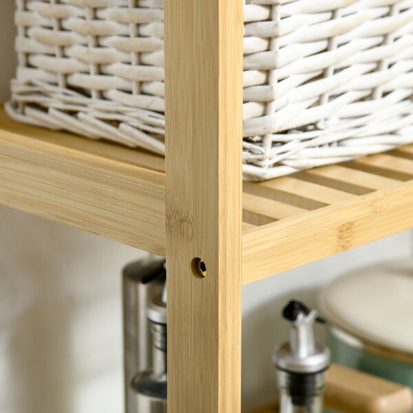 Raft Multifuncțional HOMCOM din Bambus cu 3 Nivele, Design Natural, 62x33x80 cm, Culoare Lemn | Aosom Romania
