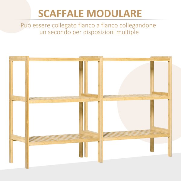 Raft Multifuncțional HOMCOM din Bambus cu 3 Nivele, Design Natural, 62x33x80 cm, Culoare Lemn | Aosom Romania