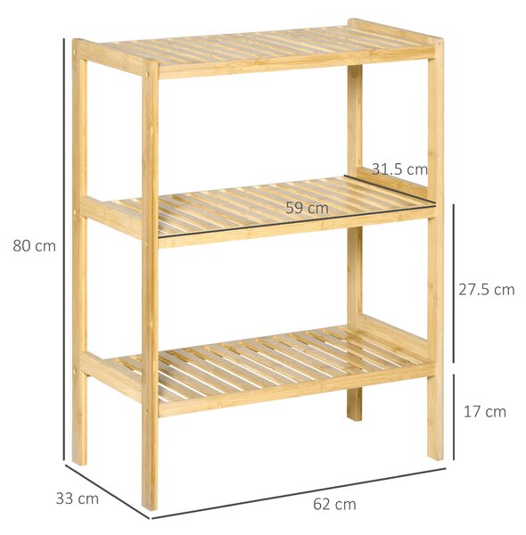 Raft Multifuncțional HOMCOM din Bambus cu 3 Nivele, Design Natural, 62x33x80 cm, Culoare Lemn | Aosom Romania
