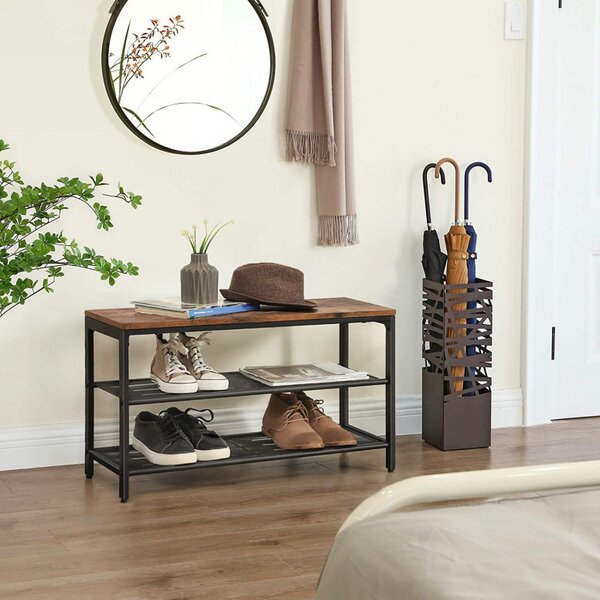 Banca Pantofi Model Hadley, Maro rustic / Negru, 80x30x44.5 cm