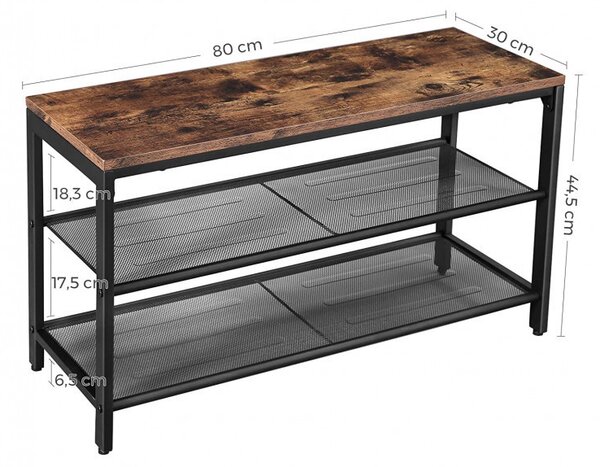 Banca Pantofi Model Hadley, Maro rustic / Negru, 80x30x44.5 cm