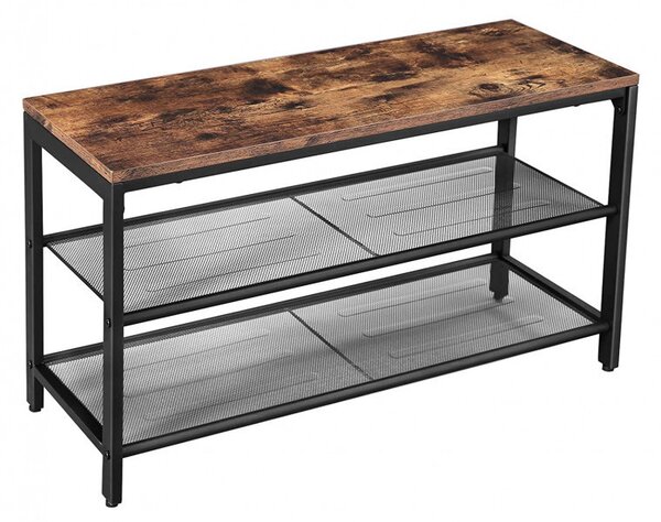 Banca Pantofi Model Hadley, Maro rustic / Negru, 80x30x44.5 cm