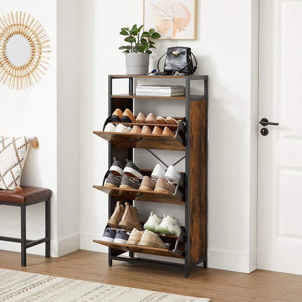 Raft pentru Pantofi Model Paislee, Maro rustic/Negru, 60x30x130 cm