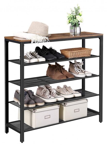 Raft pentru Pantofi Model Jesse, Maro rustic, 100x30x92.5 cm