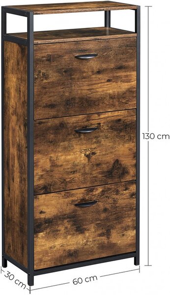 Raft pentru Pantofi Model Paislee, Maro rustic/Negru, 60x30x130 cm