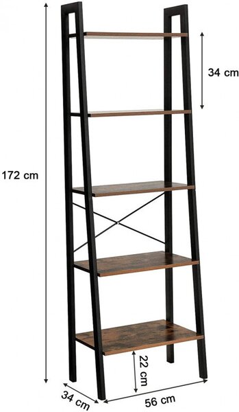 Raft de Colț Model Carl, Maro rustic/Negru, 56.2x32x172.1 cm