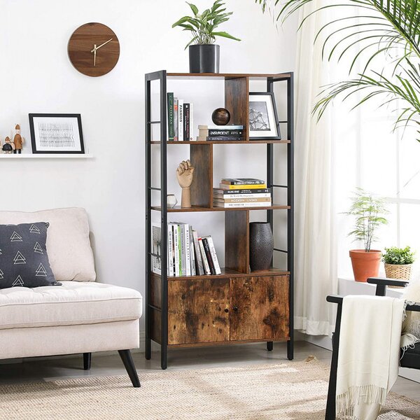 Biblioteca Vasagle, Model Armando, 74x30x154,5 cm, Maro Rustic/Negru