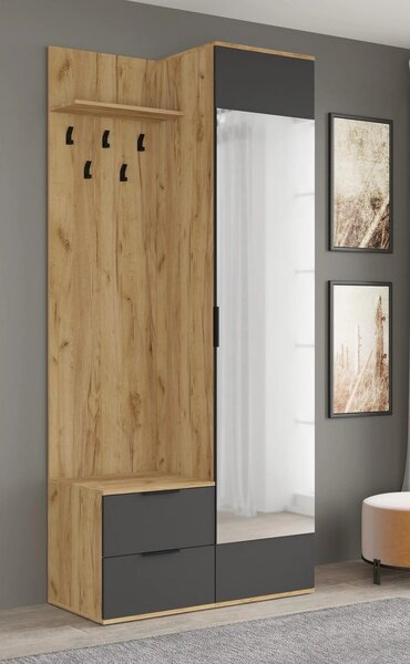 Mobiler hol CORAL, stejar auriu/gri antracit, PAL laminat, 100x45x203