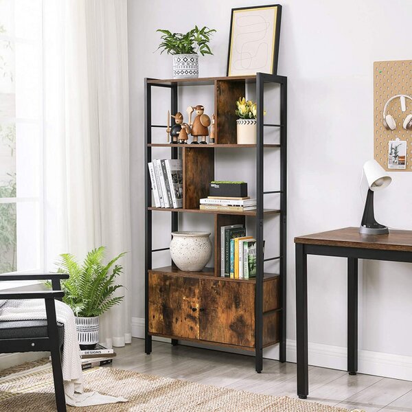 Biblioteca Vasagle, Model Armando, 74x30x154,5 cm, Maro Rustic/Negru