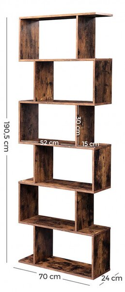 Biblioteca Vasagle, Model Reese, 70x24x190,5 cm, Maro Rustic