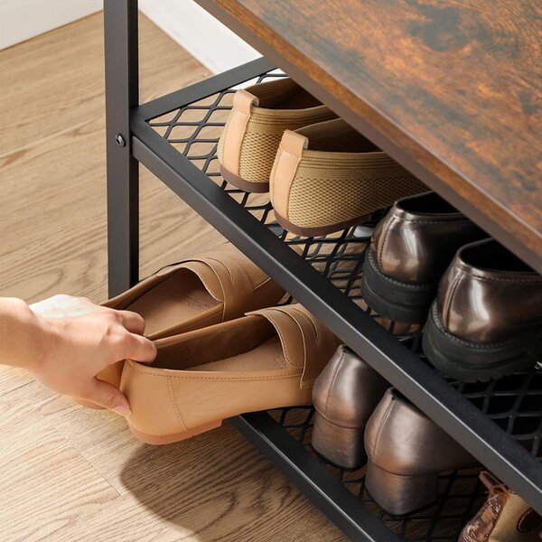 Bancheta cu suport pantofi Model Selene, Maro rustic/Negru, 100x30x45 cm