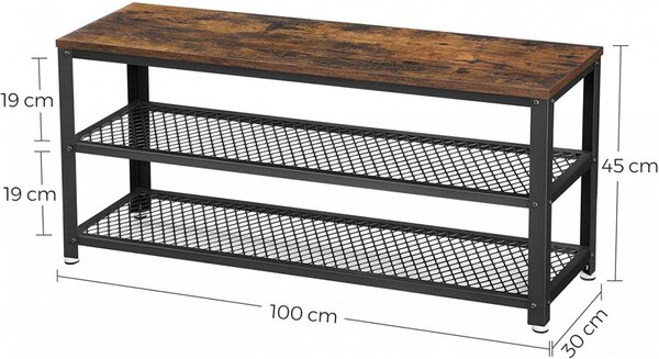 Bancheta cu suport pantofi Model Selene, Maro rustic/Negru, 100x30x45 cm