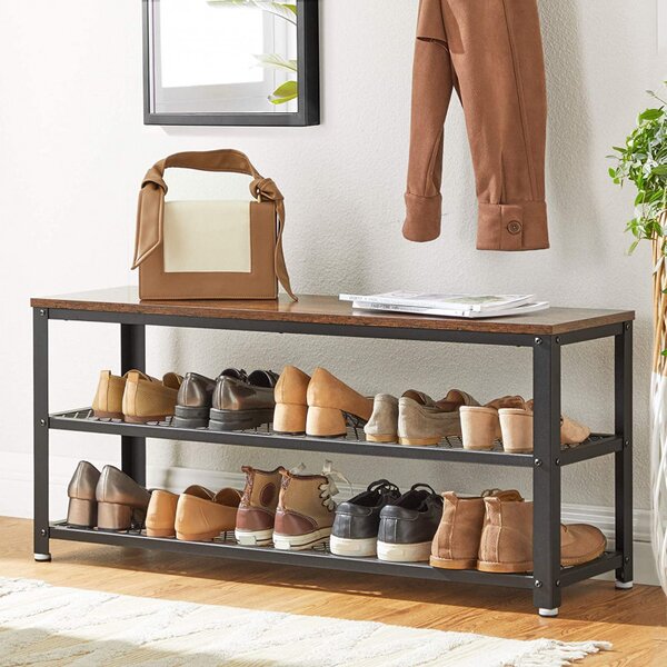 Bancheta cu suport pantofi Model Selene, Maro rustic/Negru, 100x30x45 cm