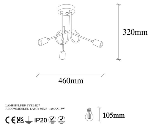 Lustra Viraj Chandelier, Negru, 46x46x32 cm