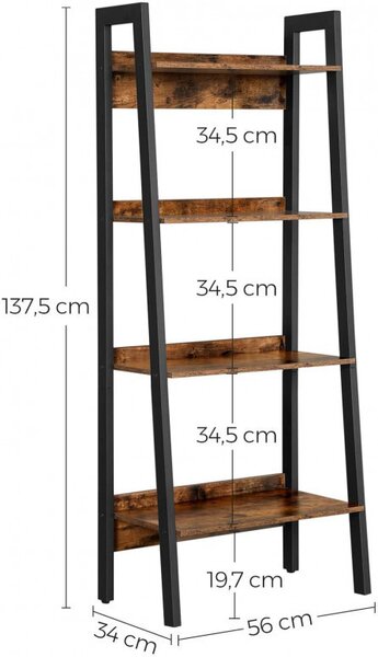 Raft tip Scară Model Viviana, Maro rustic/Negru, 56x34x137.5 cm