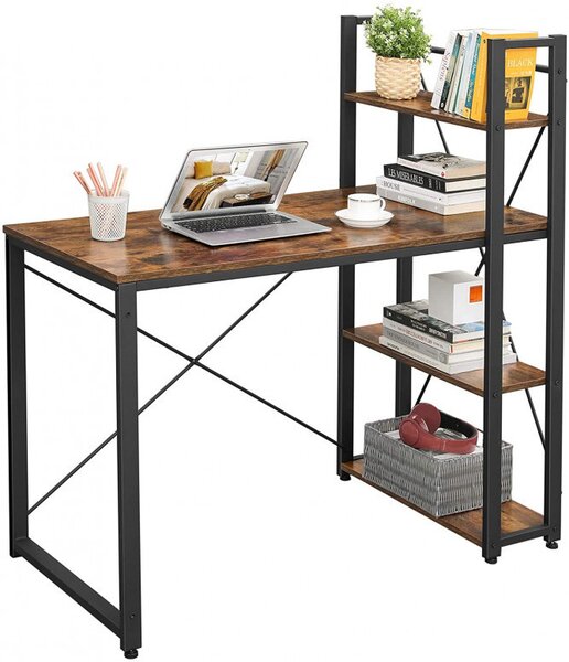 Birou cu Biblioteca Vasagle, model Rebecca, 120x60x119.3 cm, Maro Rustic/Negru