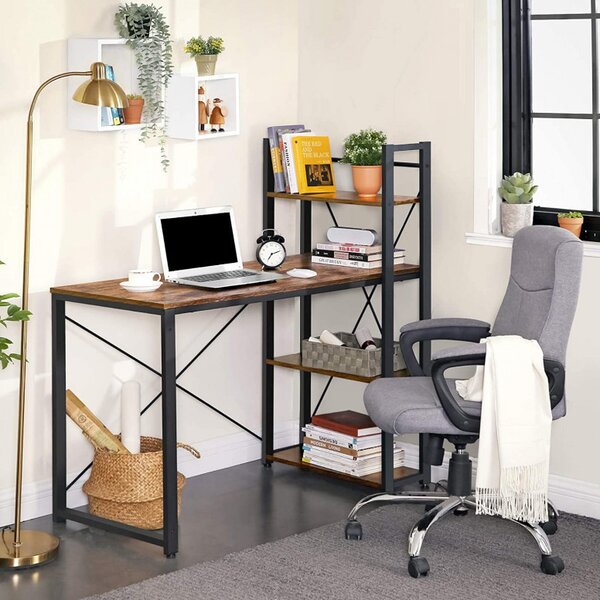 Birou cu Biblioteca Vasagle, model Rebecca, 120x60x119.3 cm, Maro Rustic/Negru