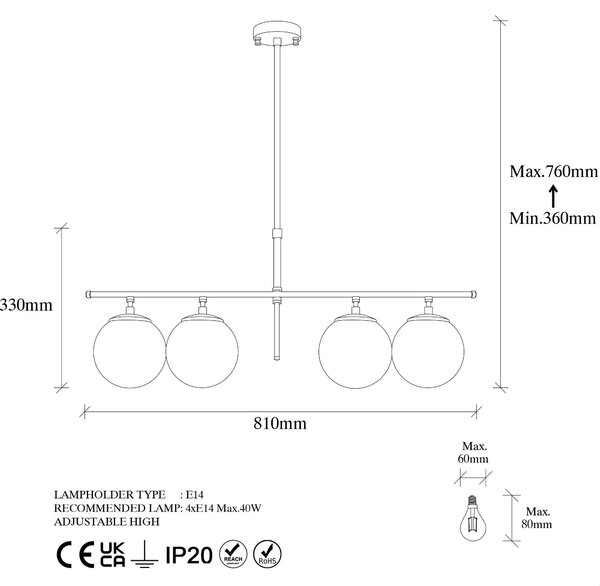 Lustra Roe Chandelier, Auriu, 81x15x76 cm