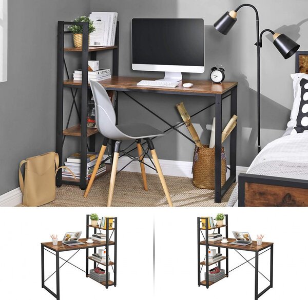 Birou cu Biblioteca Vasagle, model Rebecca, 120x60x119.3 cm, Maro Rustic/Negru