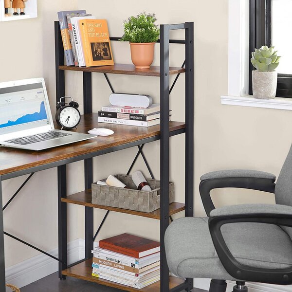 Birou cu Biblioteca Vasagle, model Rebecca, 120x60x119.3 cm, Maro Rustic/Negru