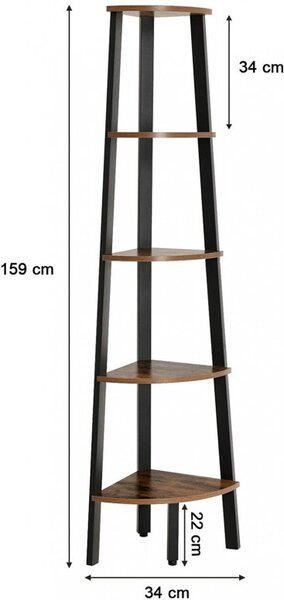 Raft de Colț Model Nova, Maro rustic/Negru, 34.2x34.2x158.8 cm