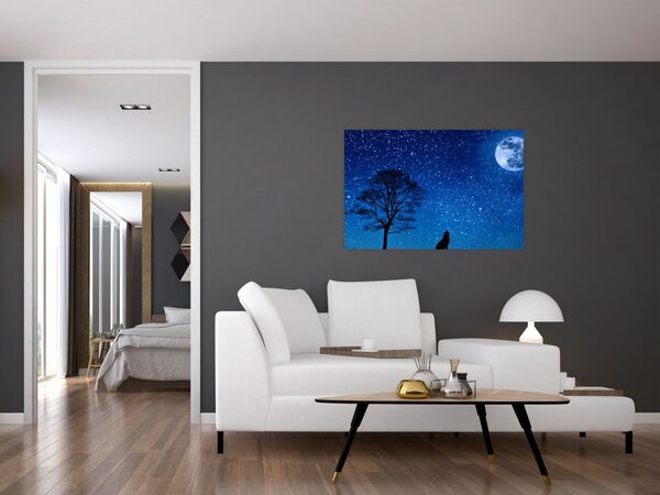 Tablou - Lupul urlând la lună (90x60 cm)