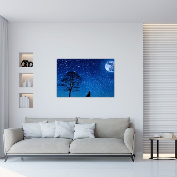 Tablou - Lupul urlând la lună (90x60 cm)