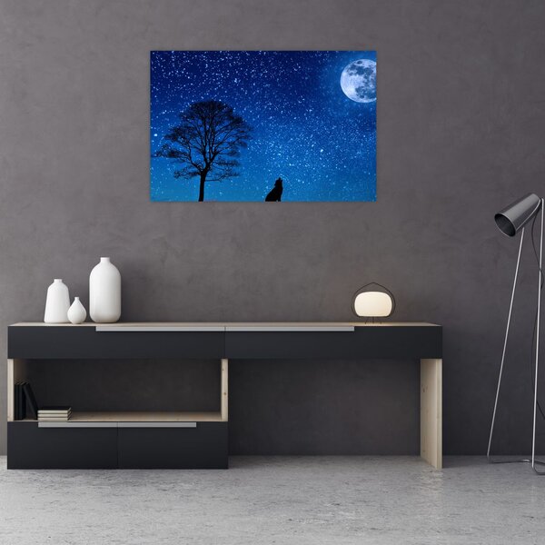 Tablou - Lupul urlând la lună (90x60 cm)