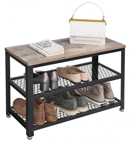 Bancheta cu suport pantofi Model Armando, Bej/Negru, 73x30x45.5 cm
