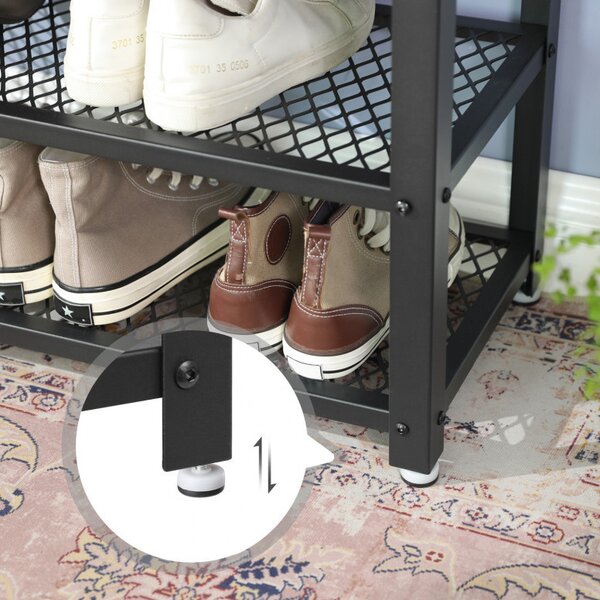 Bancheta cu suport pantofi Model Armando, Bej/Negru, 73x30x45.5 cm