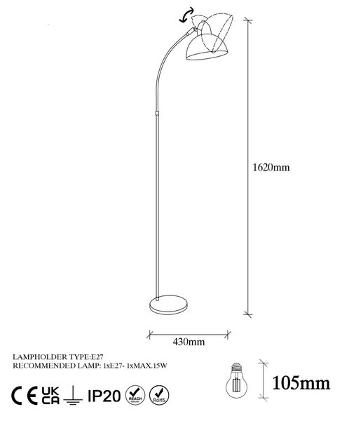 Lampadar Varzan, Vintage, 20x43x162 cm