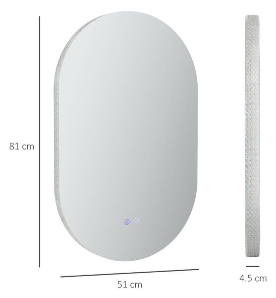 Kleankin Oglindă de Perete cu Lumină LED în 3 Culori și Funcție Anti-Aburire, 81x51x4.5 cm, Transparent | Aosom Romania