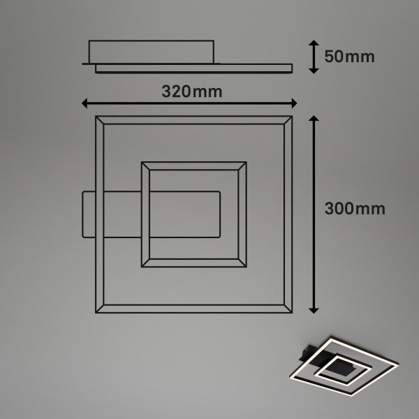 Plafonieră LED Briloner FRAME, 22 W, 230 V, 3000 K, 30 x 32 cm, neagră