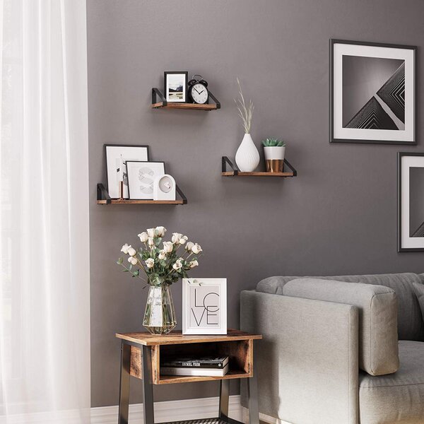 Set 3 Rafturi/Polițe de Perete Rustic Maro Jayla – Lemn Decorativ 30 cm | 35 cm | 40 cm pentru Living, Bucătărie & Dormitor
