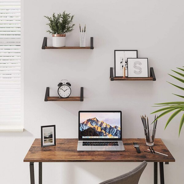 Set 3 Rafturi/Polițe de Perete Rustic Maro Jayla – Lemn Decorativ 30 cm | 35 cm | 40 cm pentru Living, Bucătărie & Dormitor