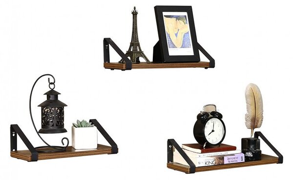 Set 3 Rafturi/Polițe de Perete Rustic Maro Jayla – Lemn Decorativ 30 cm | 35 cm | 40 cm pentru Living, Bucătărie & Dormitor