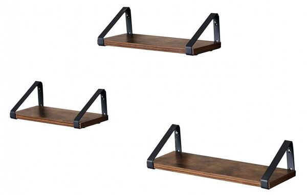 Set 3 Rafturi/Polițe de Perete Rustic Maro Jayla – Lemn Decorativ 30 cm | 35 cm | 40 cm pentru Living, Bucătărie & Dormitor