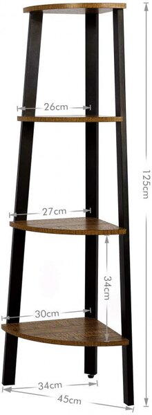 Raft de Colț Model Niklaus, Maro rustic/Negru, 33.9x33.9x124.5 cm
