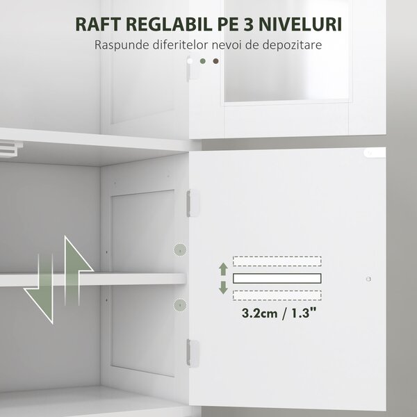 HOMCOM Dulap pentru Baie cu 3 Uși Duble din Lemn 60x30x170.5 cm, Alb | Aosom Romania